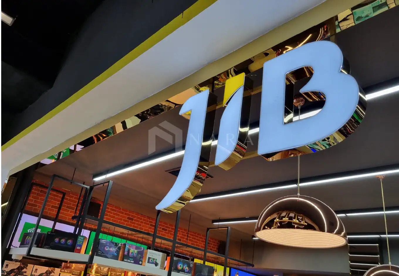 1. Shiny gold stainless steel sign with modern design, suitable for retail or commercial spaces, showcasing premium stainless steel craftsmanship.