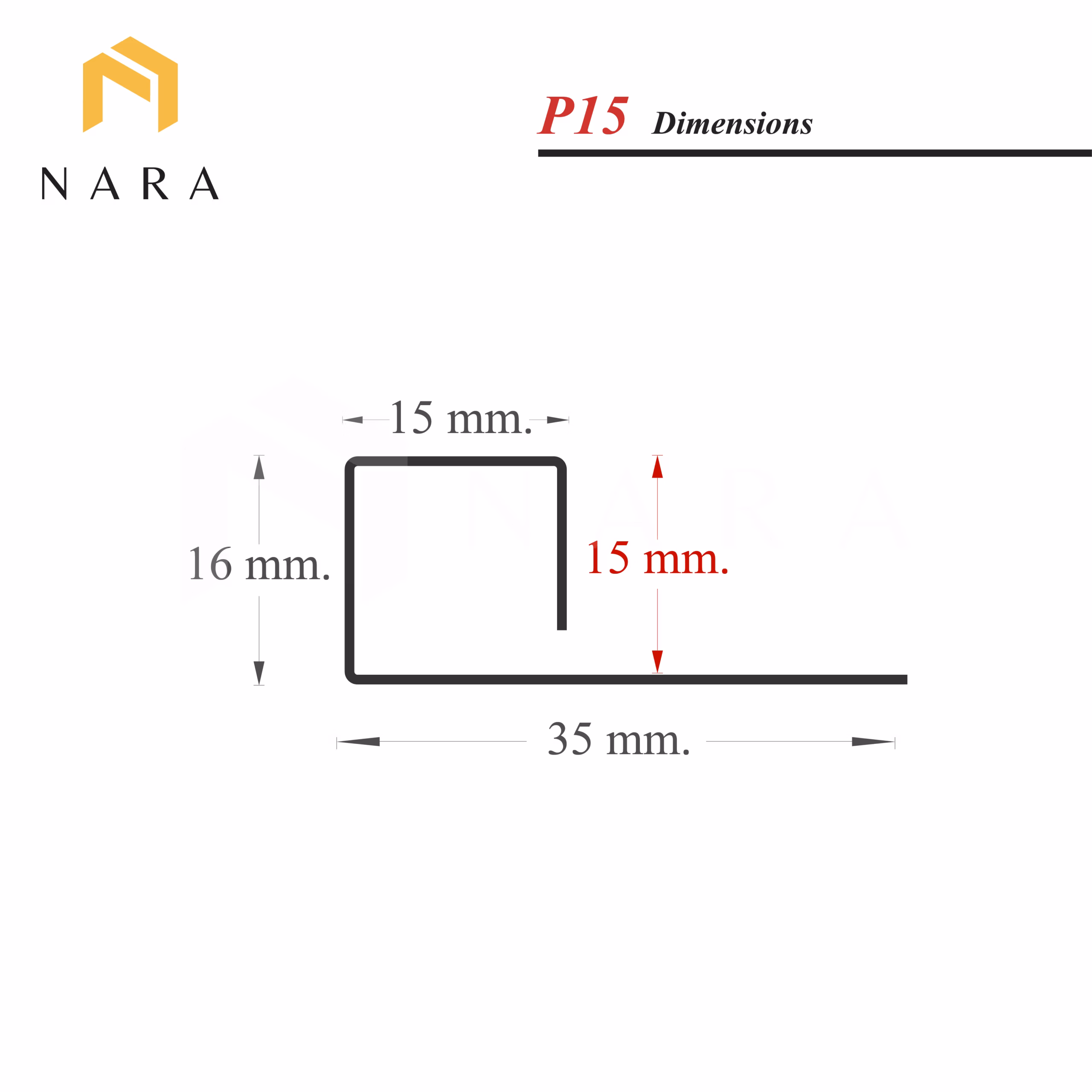 คิ้วกระเบื้องสแตนเลส สีดำกราไฟต์ 15 มม. - Image 2