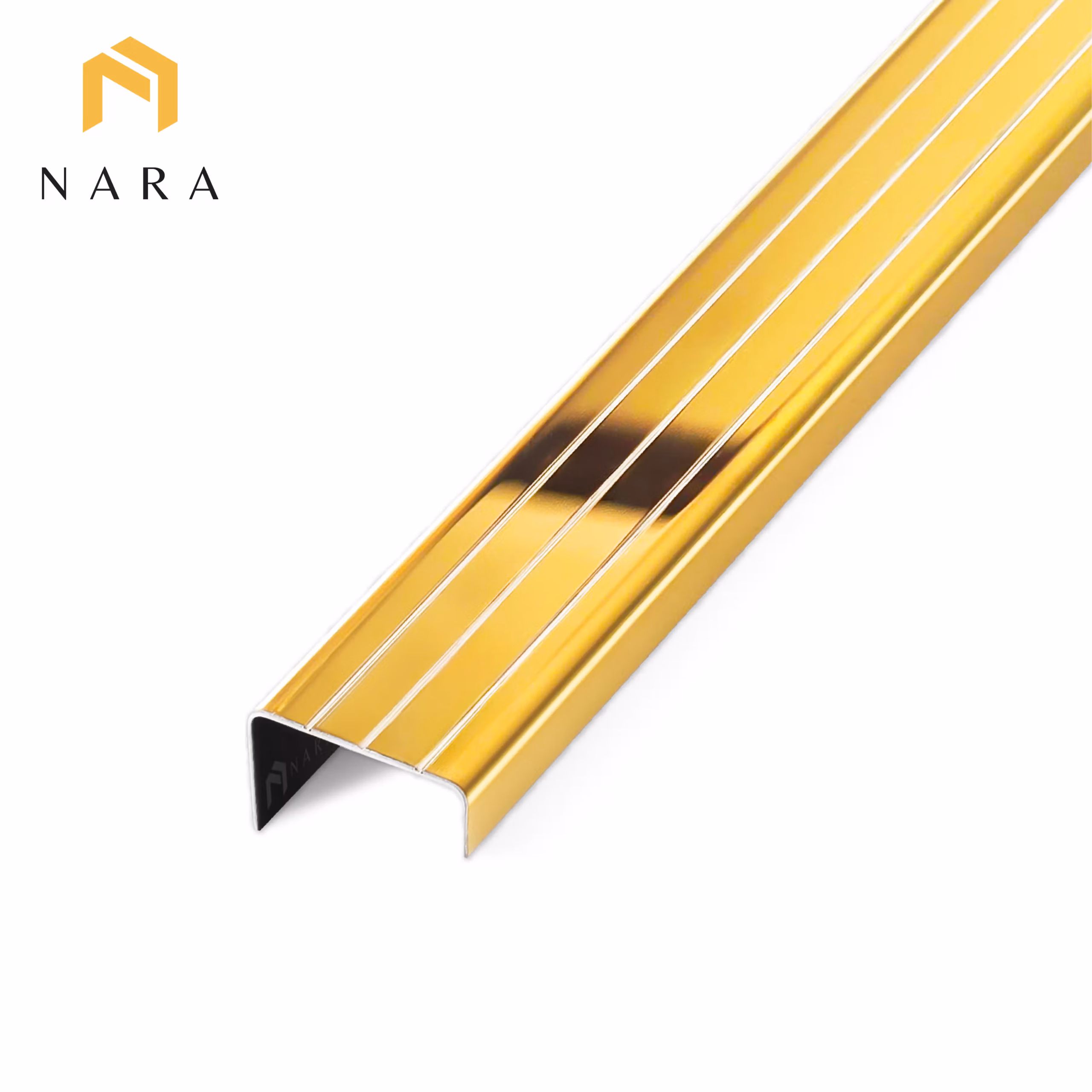 จมูกบันไดสแตนเลส ตัวยู 30 มิล สีทอง ผิวเงา