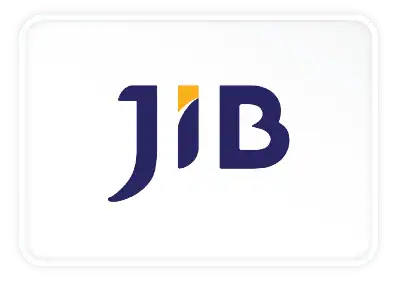 JIB logo in navy blue and gold, modern design on a white background.