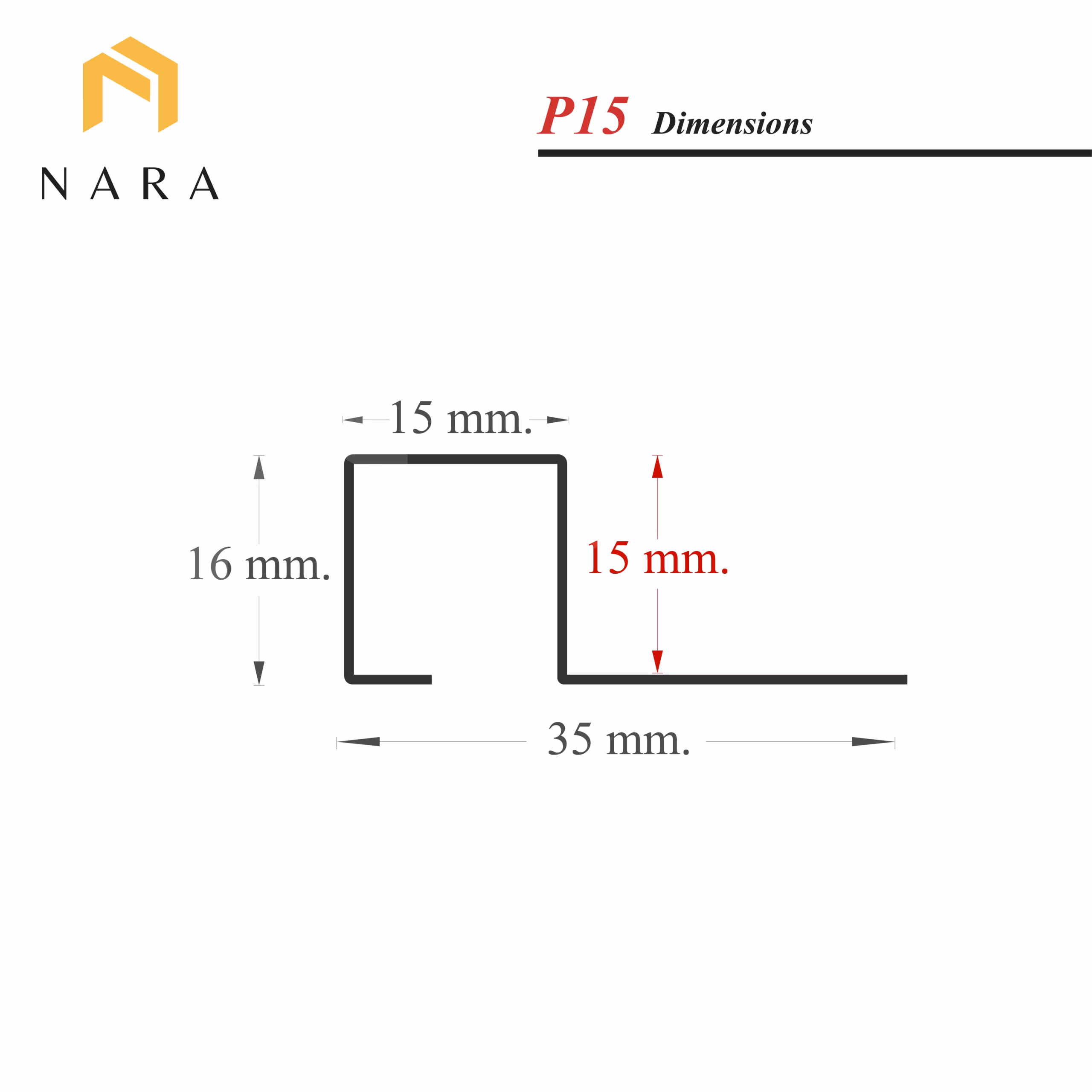 คิ้วกระเบื้องสแตนเลสกรอบเหลี่ยม สีทองแดง 15 มม. - Image 2