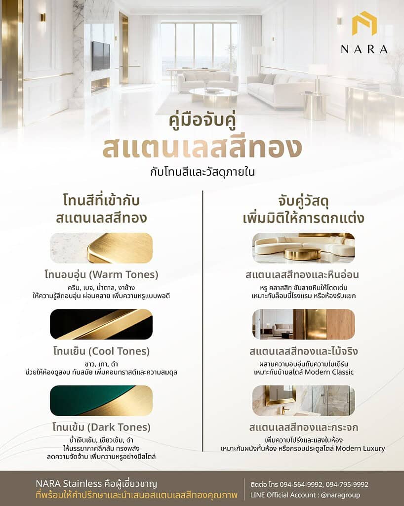 คู่มือจับคู่วัสดุสแตนเลสสีทองและโทนสีภายใน