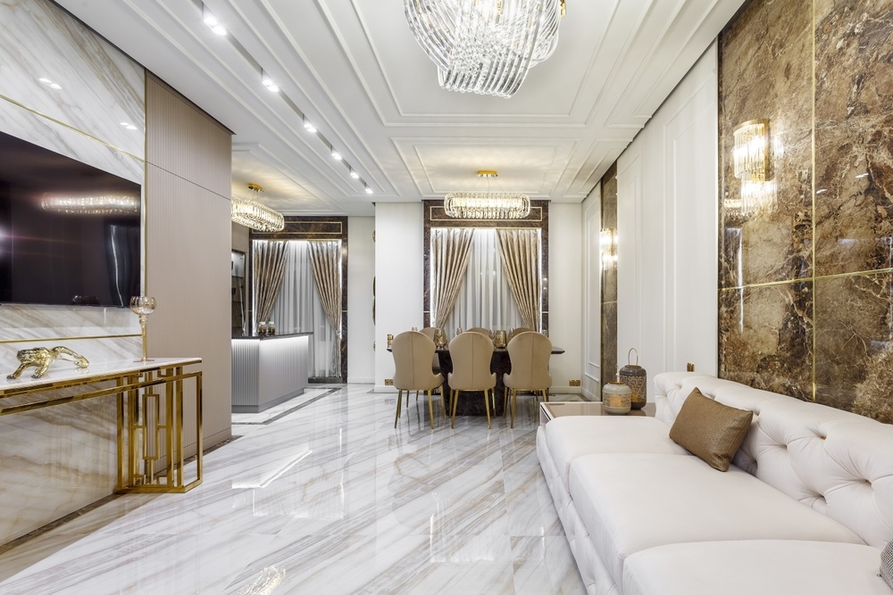 ตัวอย่างการประยุกต์ใช้แฟลตบาร์สแตนเลสในการตกแต่งห้องนั่งเล่น