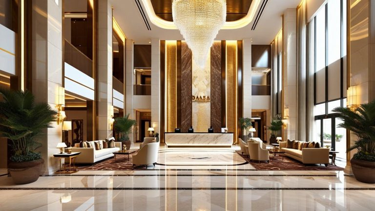 คิ้วกระเบื้องสแตนเลสใช้ในงานตกแต่งล็อบบี้โรงแรมอย่างลงตัว