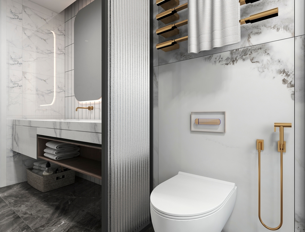 การออกแบบห้องน้ำสไตล์ Modern Luxury โดยใช้แผ่นสแตนเลสตกแต่ง