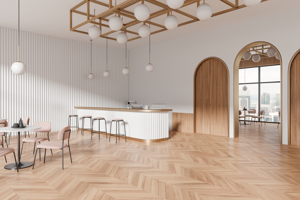 การตกแต่งคาเฟ่สไตล์โมเดิร์น ด้วยกรุยเชิงสแตนเลส