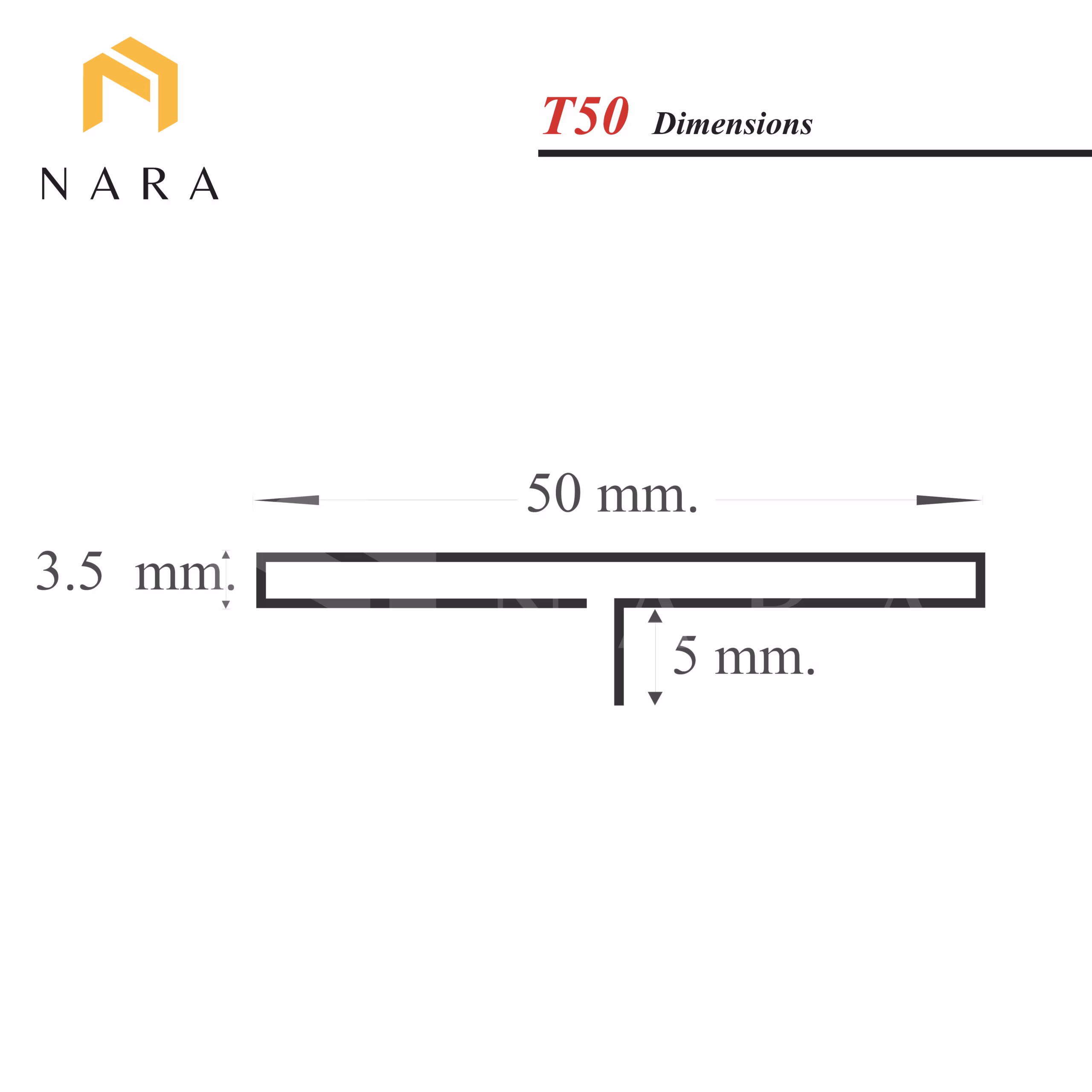 คิ้วสแตนเลสตัวที สีทอง 50 มม. - Image 2