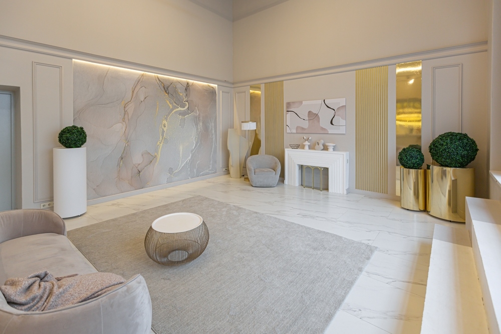 การใช้สแตนเลสสีแชมเปญเป็นเส้นสายในงานออกแบบ