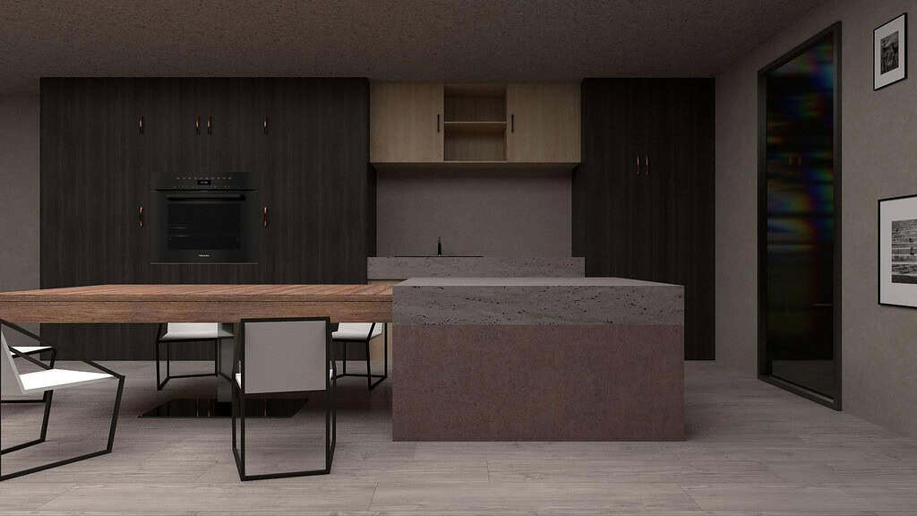 Modern kitchen featuring gold-colored stainless steel accents and decorative stainless steel trims for a sleek, contemporary look.